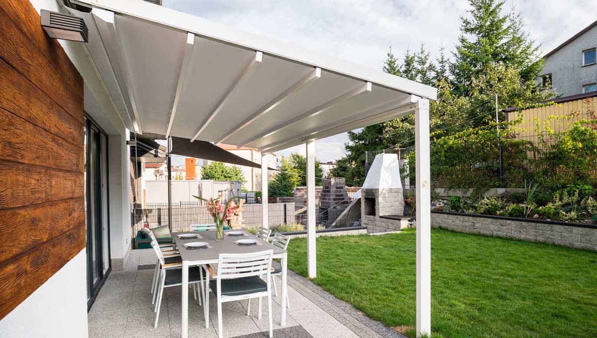 photo terrasse pergola toile rétractable simple tendue