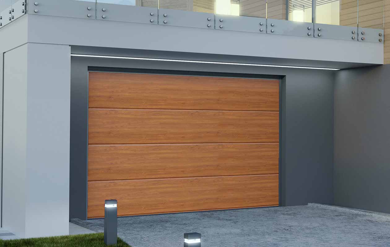 image panneau linear chene dore porte garage résidentielle sectionnelle eno oknoprime